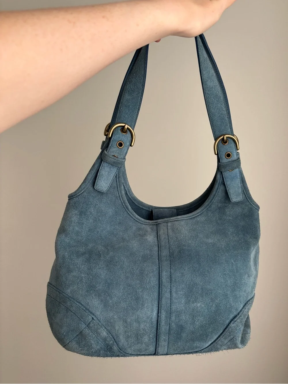 Vintage coach pool blue suede soho slim hobo bag